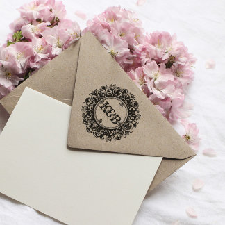Elegant Monogram Custom Round Wedding Rubber Stamp ラバースタンプ