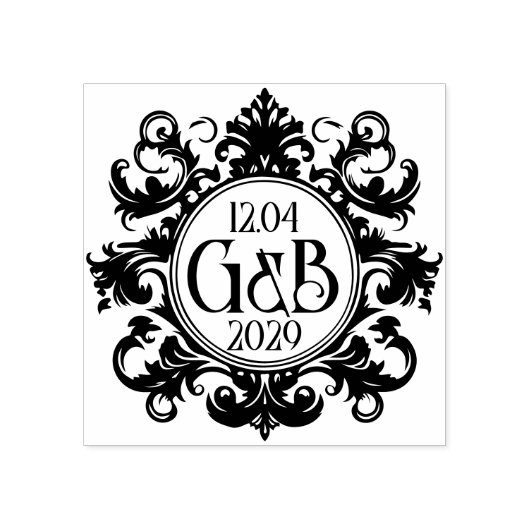 Elegant Monogram & Date Wedding Rubber Stamp ラバースタンプ (インプリント)