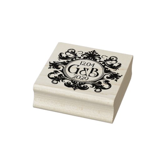 Elegant Monogram & Date Wedding Rubber Stamp ラバースタンプ (スタンプ)
