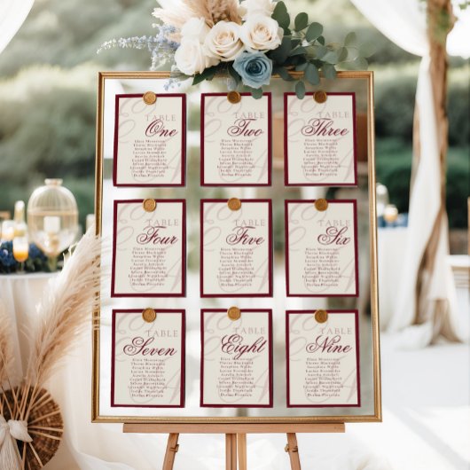 Elegant Monogram Deep red Table Seating Chart テーブルナンバー