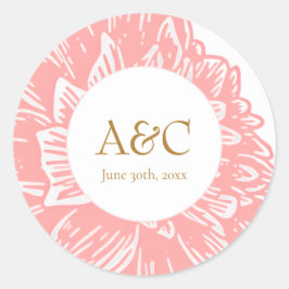 Elegant Monogram Dusty Pink Floral Wedding Sticker ラウンドシール