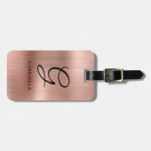 Elegant Monogram Faux Brushed Metal Rose Gold ラゲッジタグ (正面横)