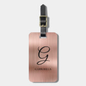 Elegant Monogram Faux Brushed Metal Rose Gold ラゲッジタグ (正面縦)