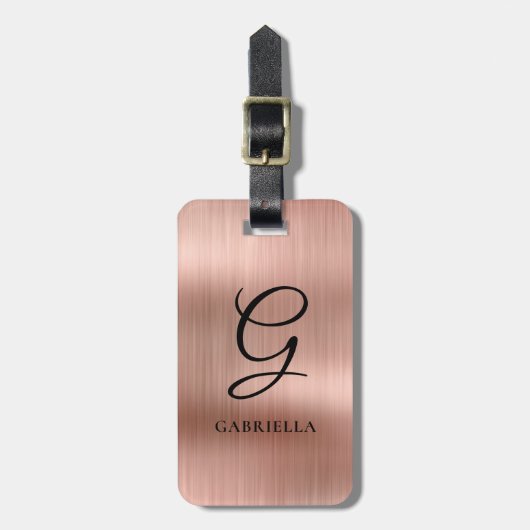 Elegant Monogram Faux Brushed Metal Rose Gold ラゲッジタグ (正面縦)