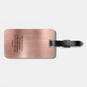 Elegant Monogram Faux Brushed Metal Rose Gold ラゲッジタグ (裏面横)