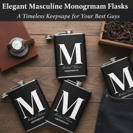 Elegant Monogram Flask - Personalized Groomsmen Gi フラスク