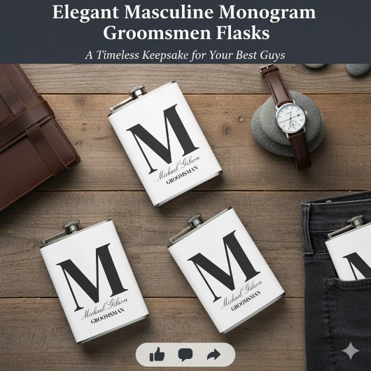 Elegant Monogram Flask - Personalized Groomsmen Gi フラスク