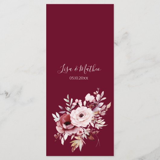 Elegant Monogram Floral Wedding Double-Sided  メニュー (裏面)