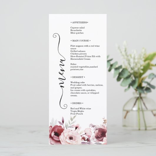 Elegant Monogram Floral Wedding Double-Sided  メニュー (スタンド正面)