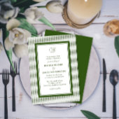 Elegant Monogram Forest Green Striped Wedding 招待状