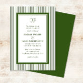 Elegant Monogram Forest Green Striped Wedding 招待状