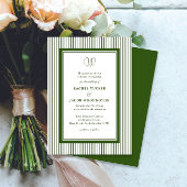 Elegant Monogram Forest Green Striped Wedding 招待状