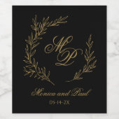 Elegant Monogram gold and black wine label ワインラベル (シングルラベル)