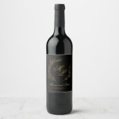 Elegant Monogram gold and black wine label ワインラベル (正面)