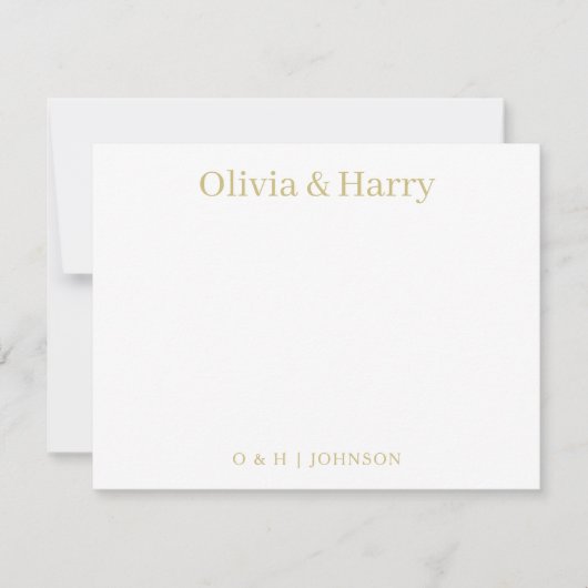 Elegant Monogram Gold White Wedding Note Card ノートカード (正面)