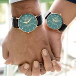 Elegant Monogram green and gold Couple names 腕時計<br><div class="desc">Elegant Monogram Custom Couple Watch – A Timeless Personalized Gift Celebrate love and commitment with this luxury monogram watch, featuring custom couple names and an elegant floral design. A perfect wedding gift, anniversary keepsake, or romantic jewelry piece, this watch blends timeless style with personalized elegance. The vintage typography and floral...</div>