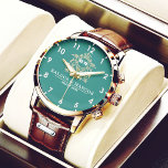 Elegant Monogram green and gold Couple names 腕時計<br><div class="desc">Elegant Monogram Custom Couple Watch – A Timeless Personalized Gift Celebrate love and commitment with this luxury monogram watch, featuring custom couple names and an elegant floral design. A perfect wedding gift, anniversary keepsake, or romantic jewelry piece, this watch blends timeless style with personalized elegance. The vintage typography and floral...</div>