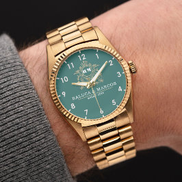 Elegant Monogram green and gold Couple names 腕時計