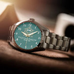 Elegant Monogram green and gold Couple names 腕時計<br><div class="desc">Elegant Monogram Custom Couple Watch – A Timeless Personalized Gift Celebrate love and commitment with this luxury monogram watch, featuring custom couple names and an elegant floral design. A perfect wedding gift, anniversary keepsake, or romantic jewelry piece, this watch blends timeless style with personalized elegance. The vintage typography and floral...</div>