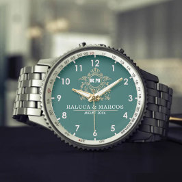 Elegant Monogram green and gold Couple names 腕時計