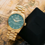Elegant Monogram green and gold Couple names 腕時計<br><div class="desc">Elegant Monogram Custom Couple Watch – A Timeless Personalized Gift Celebrate love and commitment with this luxury monogram watch, featuring custom couple names and an elegant floral design. A perfect wedding gift, anniversary keepsake, or romantic jewelry piece, this watch blends timeless style with personalized elegance. The vintage typography and floral...</div>