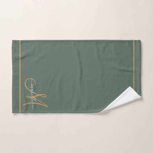 Elegant Monogram Green Gold Script Name  バスタオルセット (ハンドタオル)