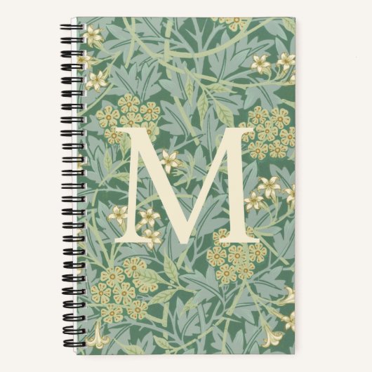Elegant Monogram Green Jasmine Floral ノートブック (正面)