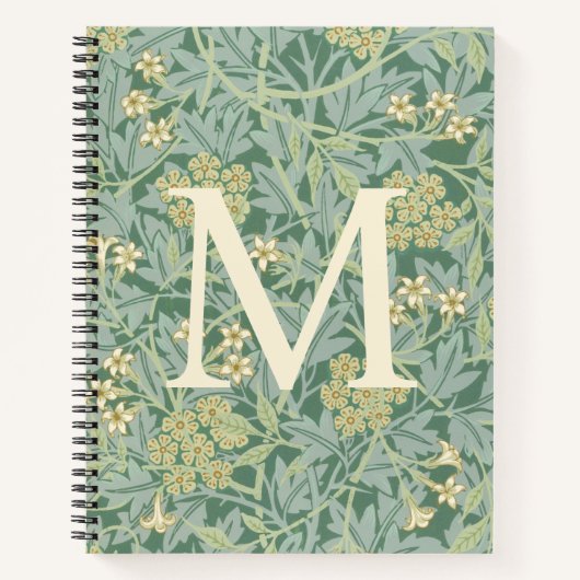 Elegant Monogram Green Jasmine Floral ノートブック (正面)