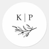 Elegant Monogram Greenery Leaves Wedding ラウンドシール (正面)