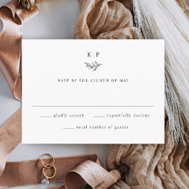 Elegant Monogram Greenery Leaves Wedding 出欠カード