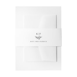 Elegant Monogram Greenery Leaves Wedding 招待状ベリーバンド