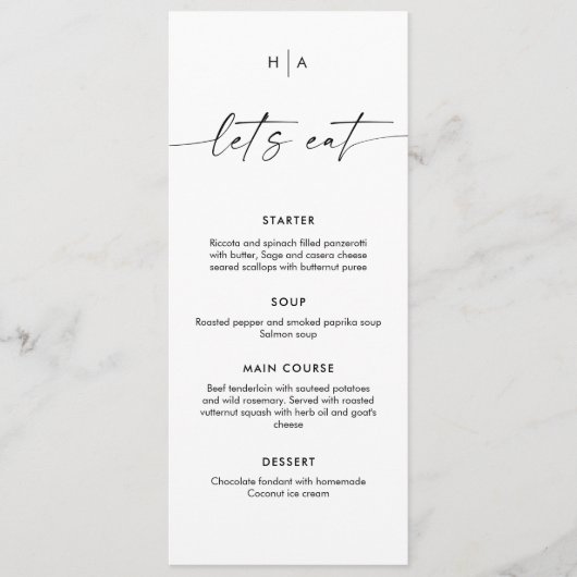 Elegant Monogram Handwriting Wedding Dinner  メニュー (正面)