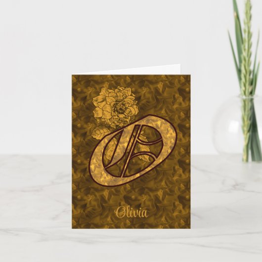 Elegant Monogram Initial O Gold Peony Personalized ノートカード (正面)