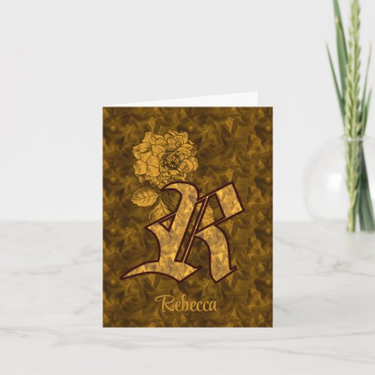 Elegant Monogram Initial R Gold Peony Personalized ノートカード (正面)