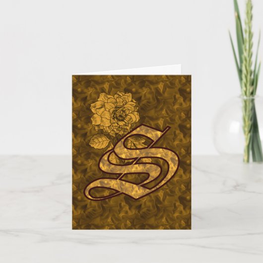 Elegant Monogram Initial S Gold Peony Personalized ノートカード (正面)