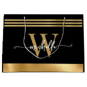 Elegant Monogram Initial Script in Black and Gold  ラージペーパーバッグ (正面)