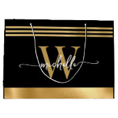 Elegant Monogram Initial Script in Black and Gold  ラージペーパーバッグ (裏面)