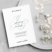 Elegant monogram initials mint green white wedding 招待状