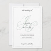 Elegant monogram initials mint green white wedding 招待状 (正面)