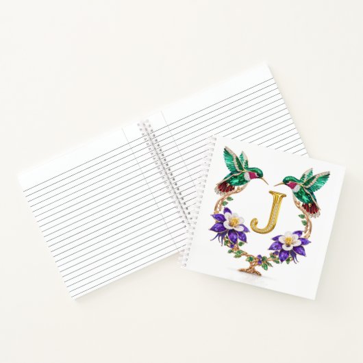 Elegant Monogram J Wedding Gift Hummingbird ノートブック (内部)