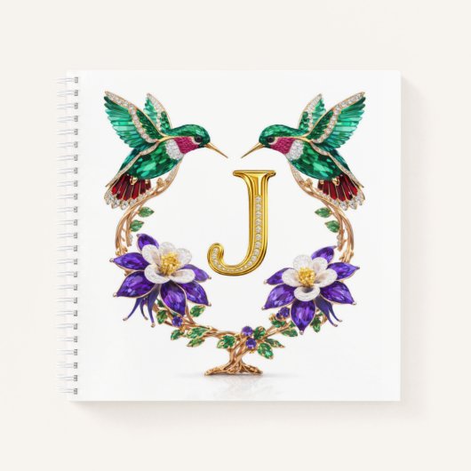 Elegant Monogram J Wedding Gift Hummingbird  ノートブック (正面)