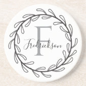Elegant Monogram Laurel Leaf Home Decor コースター (正面)