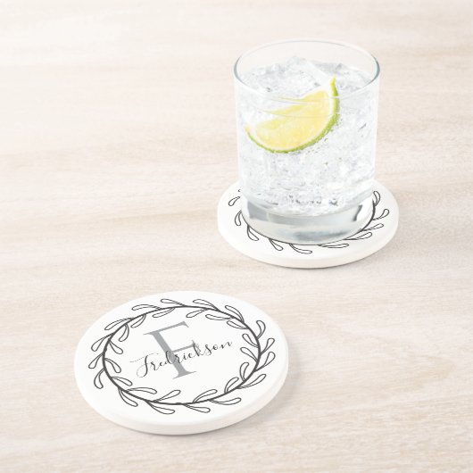 Elegant Monogram Laurel Leaf Home Decor コースター (側面)