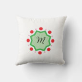 Elegant Monogram Letter M – Green Emblem with Red  クッション (裏面)