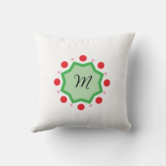 Elegant Monogram Letter M – Green Emblem with Red  クッション (裏面)