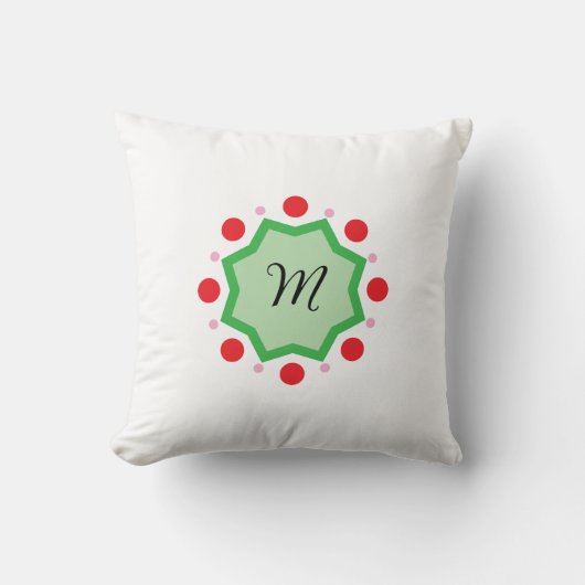 Elegant Monogram Letter M – Green Emblem with Red  クッション (正面)