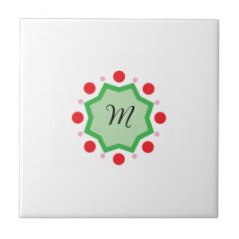 Elegant Monogram Letter M – Green Emblem with Red  タイル