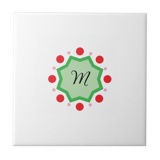 Elegant Monogram Letter M – Green Emblem with Red  タイル (正面)