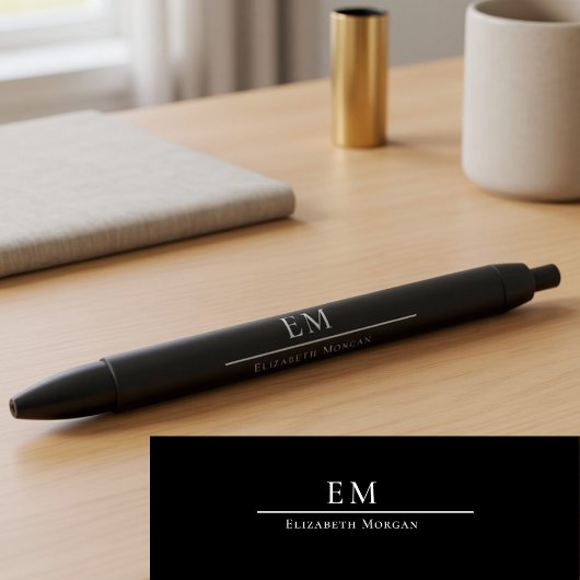 Elegant Monogram Minimalist Black Classy Stylish 黒ボールペン