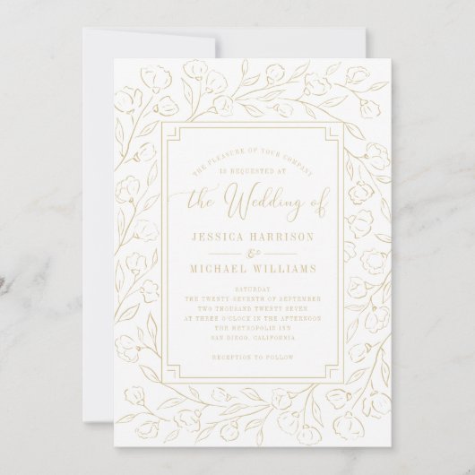 Elegant Monogram Minimalist Classic Floral Wedding 招待状 (正面)